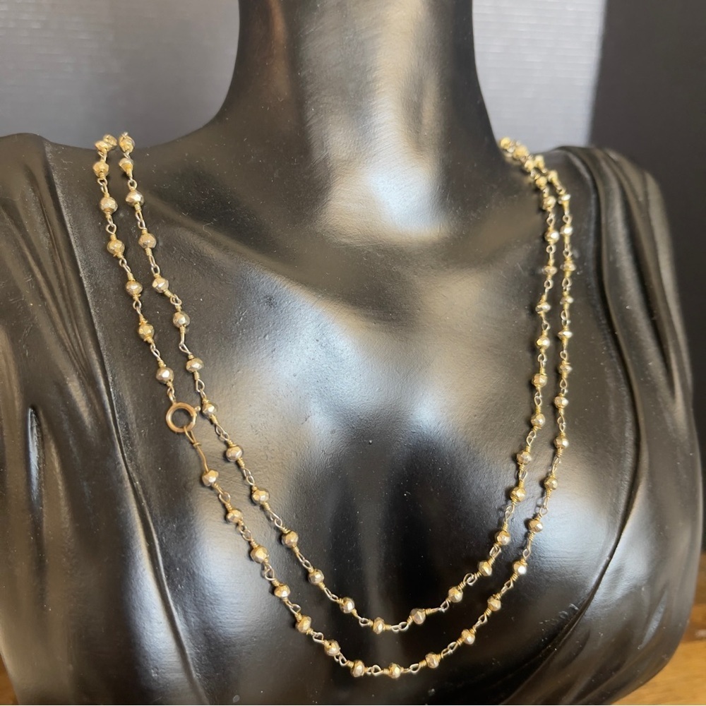 Gold filled 14k long 42 inch metal bead necklace - Picture 2 of 6